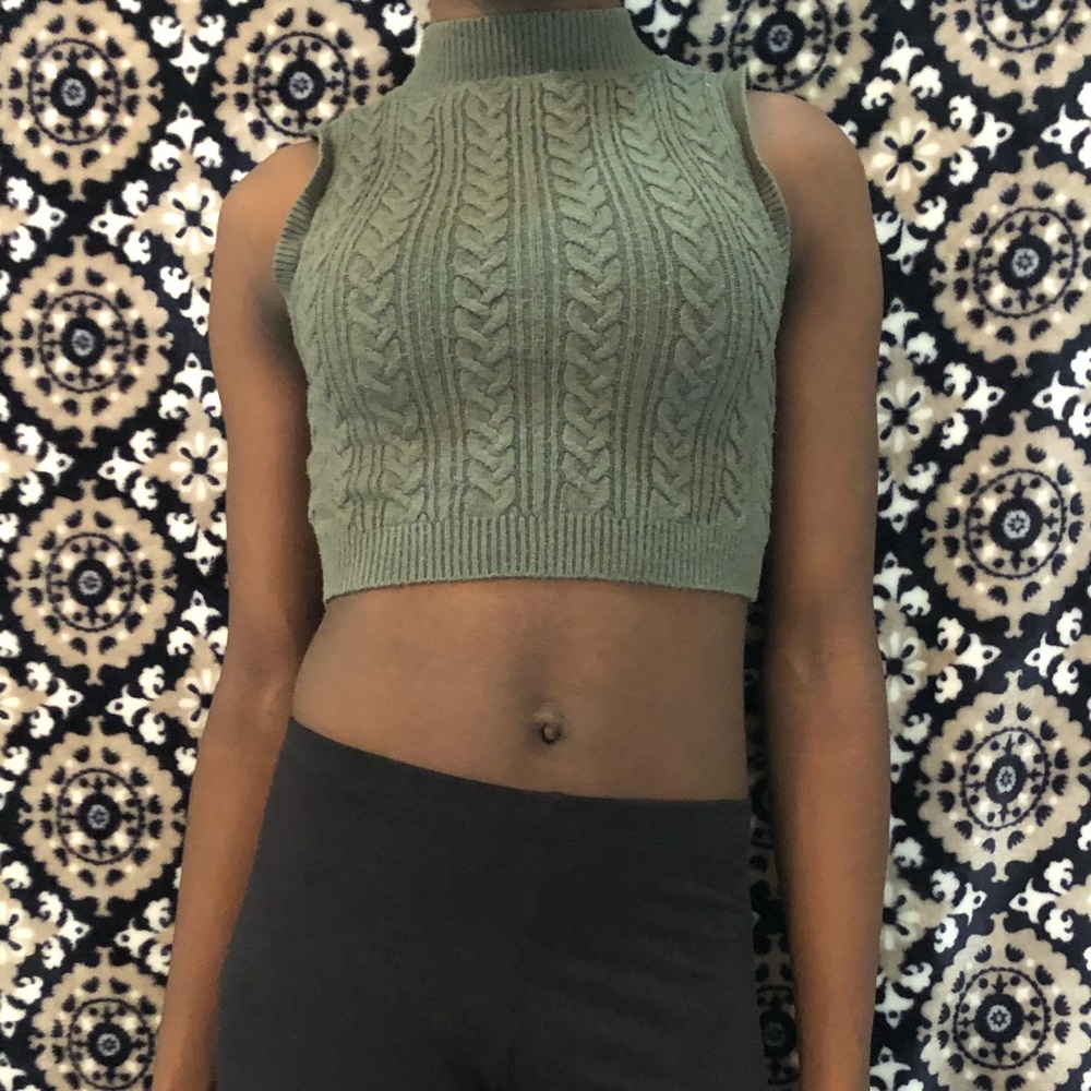 Olive Green Knit Cropped Top